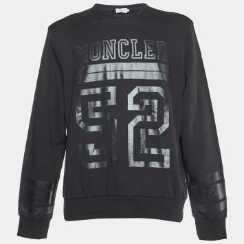 Pre Owned Moncler Black Printed Cotton Knit Crewneck Sweatshirt XXL