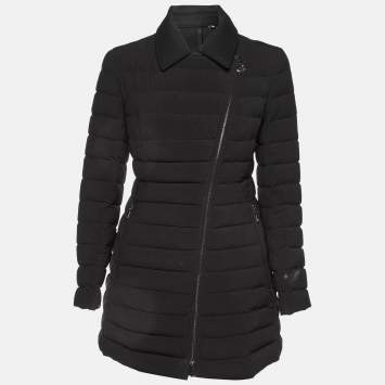 Pre Owned Moncler Black Synthetic Zip-Up Quilted Downs Jacket S