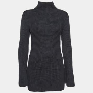 Pre Owned Moncler Black Rib Knit Turtle Neck Mini Sweat Dress S