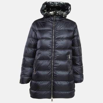 Pre Owned Moncler Black Abstract Print Synthetic Reversible Quilted Coat XS