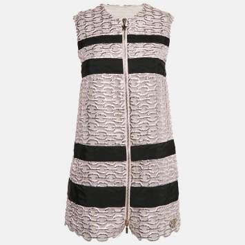 Pre Owned Moncler Metallic Pink Lace Lucy Gilet Mini Dress XS