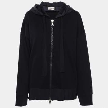 Pre Owned Moncler Navy Blue Cotton Knit Zipped Hooded Sweatshirt M