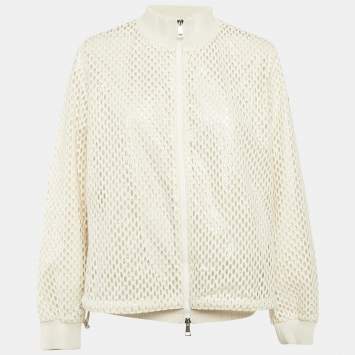 Pre Owned Moncler White Pulcherrima Mesh Overlay Jacket L
