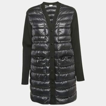 Pre Owned Moncler Black Synthetic and Knit Button Front Down Cardigan S