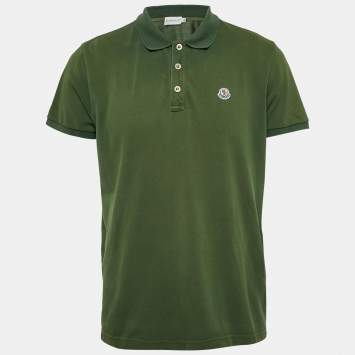 Pre Owned Moncler Green Cotton Pique Logo Applique Detail Polo T-Shirt XL