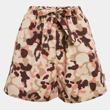 Pre Owned Moncler Beige Camouflage Print Cotton Shorts S