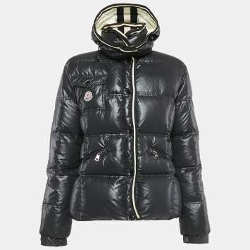 Pre Owned Moncler Black Nylon Button Front Detachable Collar Quilted Down Jacket L