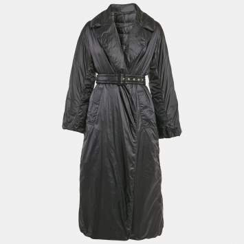 Pre Owned Moncler Black Nylon Open Front Quilted Down Jacket XS