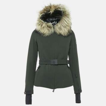 Pre Owned Moncler Grenoble Green Nylon and Detachable Fur Hooded Down Jacket XS