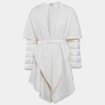 Pre Owned Moncler Off-White Wool Blend Belted Wrap Coat M
