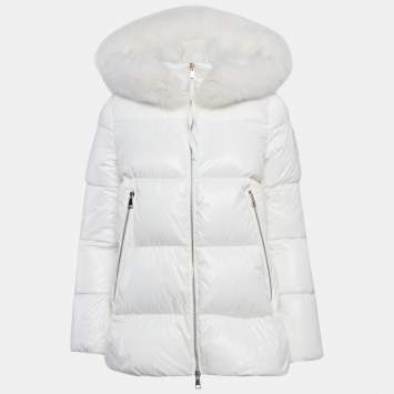 Moncler White Nylon Laichefur Hooded Down Jacket S
