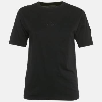 Pre Owned Moncler Black Logo Applique Jersey Crewneck T-Shirt S  