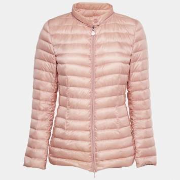 Pre Owned Moncler Pink Nylon Belted Puffer Jacket L