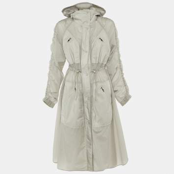 Pre Owned Moncler Grey Nylon Potet Long Parka XS