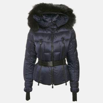 مملوكة مسبقًا Moncler Blue Nylon Puffer Real Fur Down Jacket M