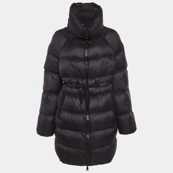 Pre Owned Moncler Black Polyamide Zip Front Long Jacket XL