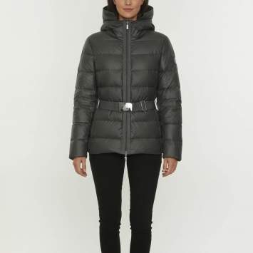 مملوكة مسبقًا Moncler Dark Grey Nylon Removable Hoodie Padded Down Belted Jacket S