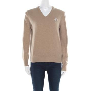 Pre Owned Moncler Beige Wool V-Neck Sweater XL
