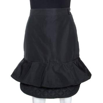 Pre Owned Moncler Premiere Black Down Quilted Trim Flounce Skirt S