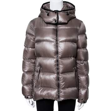 Pre Owned Moncler Greige Down Quilted Berre Puffer Jacket L