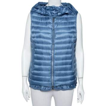 Pre Owned Moncler Blue Synthetic Quilted Hooded Sleeveless Eble Gilet L