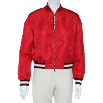 Pre Owned Moncler Red Synthetic Actinote Bomber Jacket S