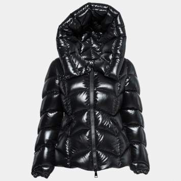 Pre Owned Moncler Black Synthetic Down Zip Front Hooded Jacket M