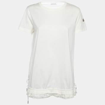 Pre Owned Moncler Off White Cotton Drawstring Detail Short Sleeve T-Shirt L