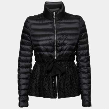 Pre Owned Moncler Black Synthetic Lace Trim Detail Down Jacket S