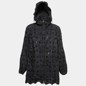 Pre Owned Moncler Black Floral Synthetic Windbreaker Jacket XS