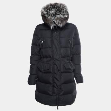 Pre Owned Moncler Black Synthetic Down Fur Trimmed Aphroti Giubbotto Jacket XL