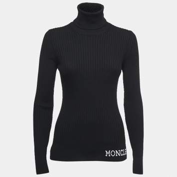 Pre Owned Moncler Black Wool Rib Knit Ciclista Tricot Turtle Neck Sweater M