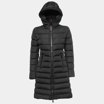 Pre Owned Moncler Black Nylon Quilted Hooded Down Jacket XS