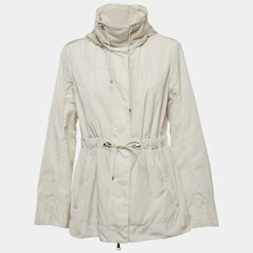 Pre Owned Moncler Off White Synthetic Drawstring Zip-Up Jacket M