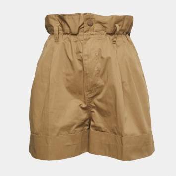 Pre Owned Moncler Tan Brown Curled High Waist Shorts S