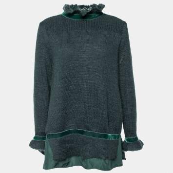 Pre Owned Moncler Green Wool & Mohair Synthetic Panel Detail Pullover L