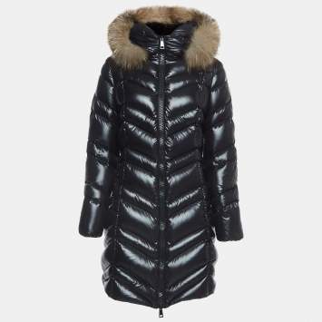 Pre Owned Moncler Black Down Quilted Fulmar Long Jacket M