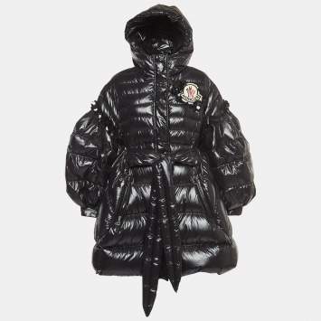 Pre Owned Moncler Black Nylon Embellished Belted Down Jacket M