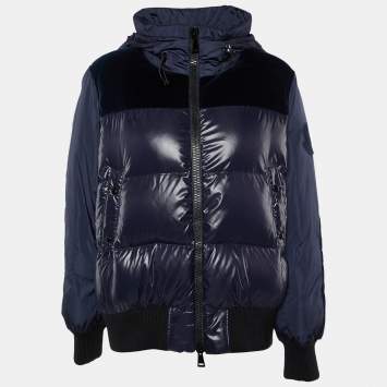 Pre Owned Moncler Navy Blue Nylon & Velvet Puffer Jacket M