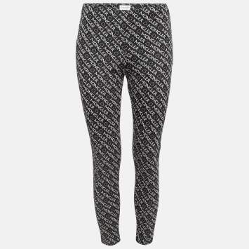 Pre Owned Moncler Black Monogram Cotton Knit Leggings XS