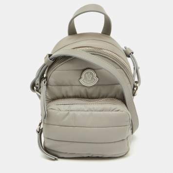 Pre Owned Moncler Light Grey Nylon Puffer Mini Crossbody Bag