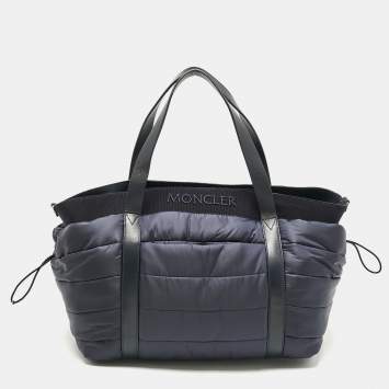 Pre Owned Moncler Navy Blue Quilted Nylon and Leather Mommy Bag