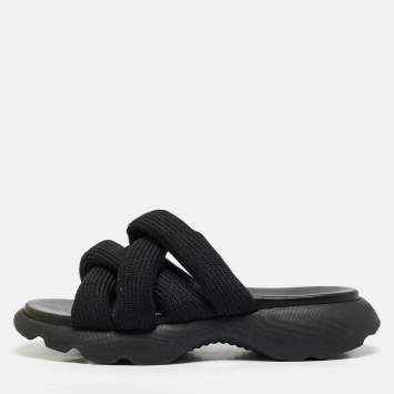 Pre Owned Moncler Black Knit Fabric Knot  Flat Sandals Size 39