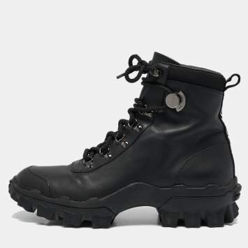 Pre Owned Moncler Black Leather Heeled Ankle Boots Size 38