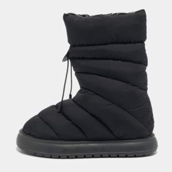 Pre Owned Moncler Black Nylon Gaia Mid Snow Boots Size 38