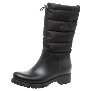 Pre Owned Moncler Black Nylon and Rubber Ginette Stivale Padded Mid Length Boots Size 37