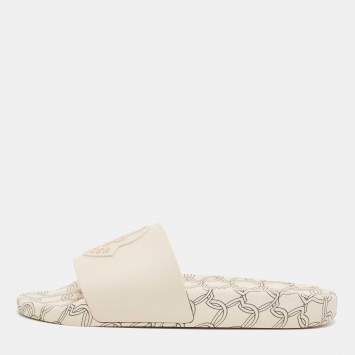 Pre Owned Moncler Cream Rubber Jeanne Flat Slides Size 39