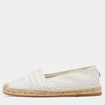 Pre Owned Moncler White Woven Leather Espadrille Flats Size 40