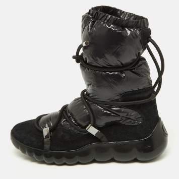 Pre Owned Moncler Black Fabric and Suede Lace Up Ankle Boots Size 40