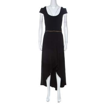 Pre Owned ML by Monique Lhuillier Black Stretch Crepe Cold Shoulder Cocktail Dress L 